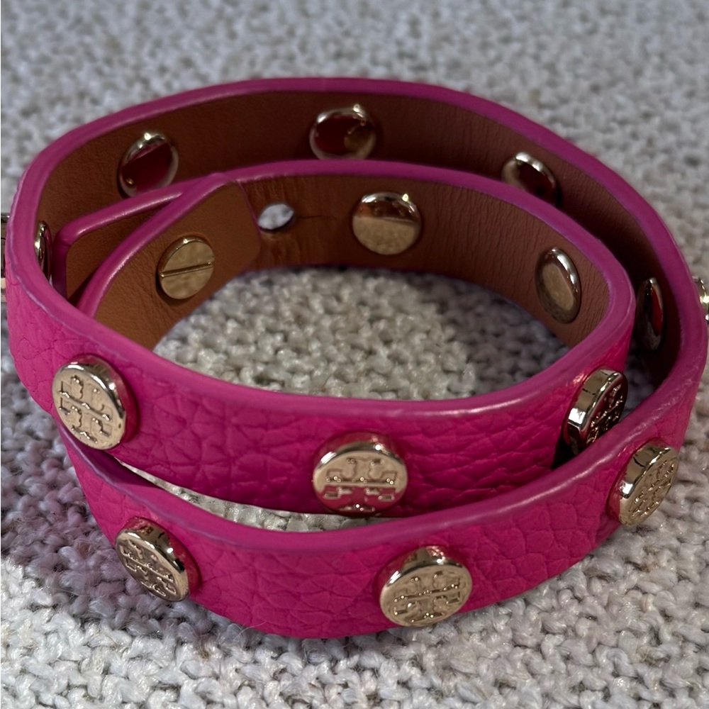Tory Burch Pink Leather Wrap Bracelet